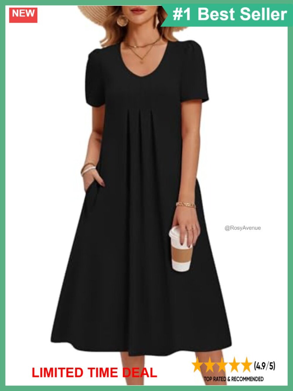 Floral Midi Sundress V-Neck Short Sleeve A-Line with Pockets
